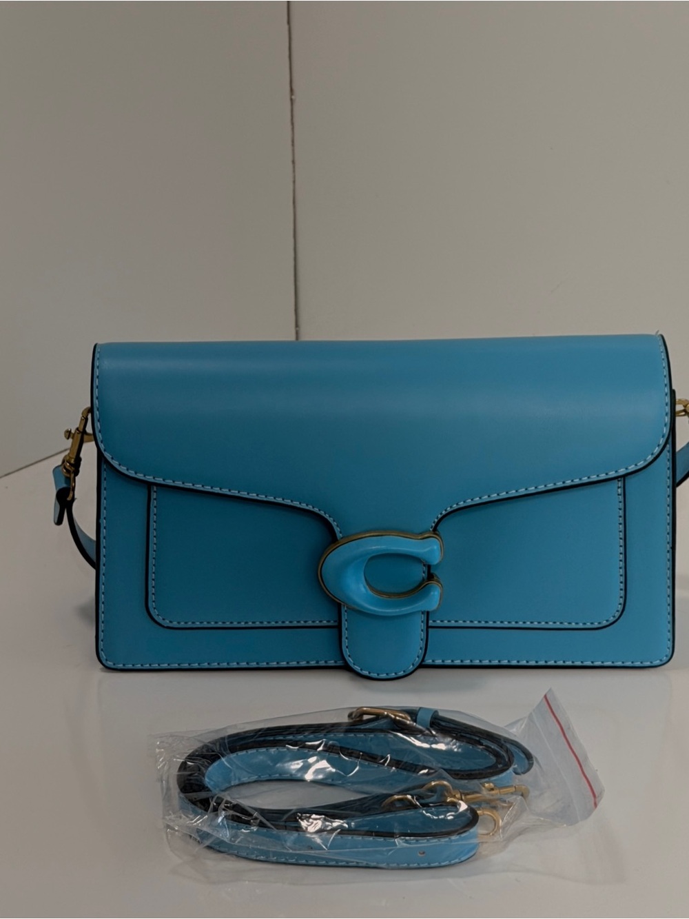 Elegant Sky Blue Crossbody Bag with C-Clasp Accent